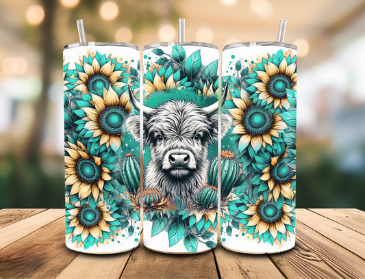 SUBLIMATION TRANSFER Sunflowers hyland cow (20oz)