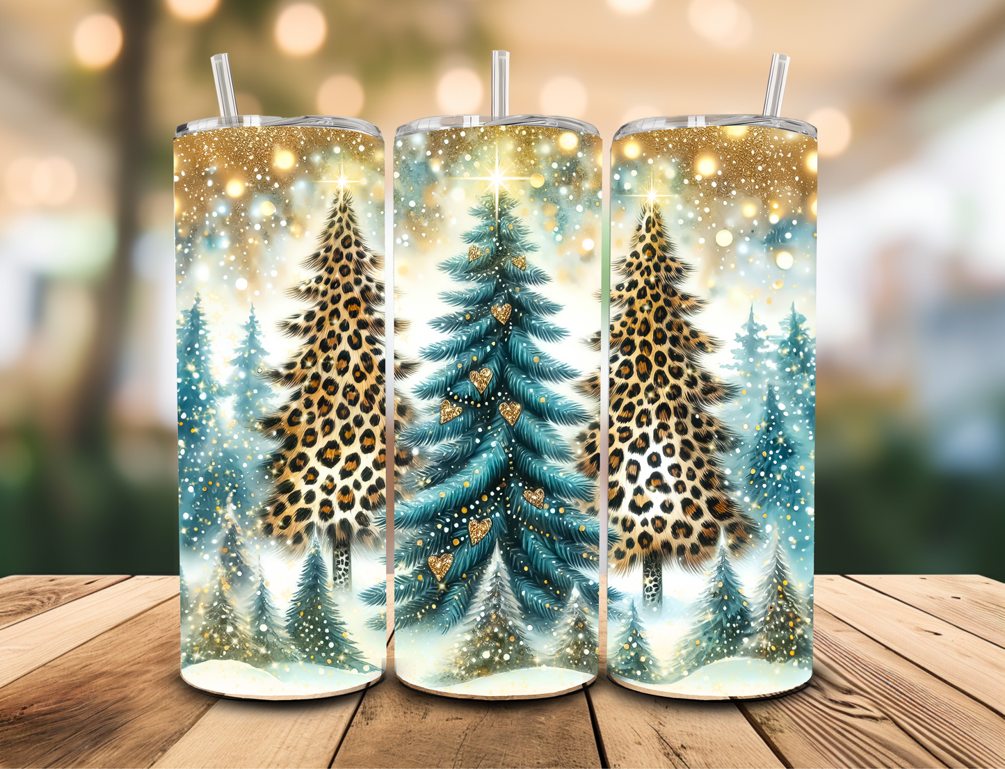 SUBLIMATION TRANSFER Leopard & teal trees (20oz)