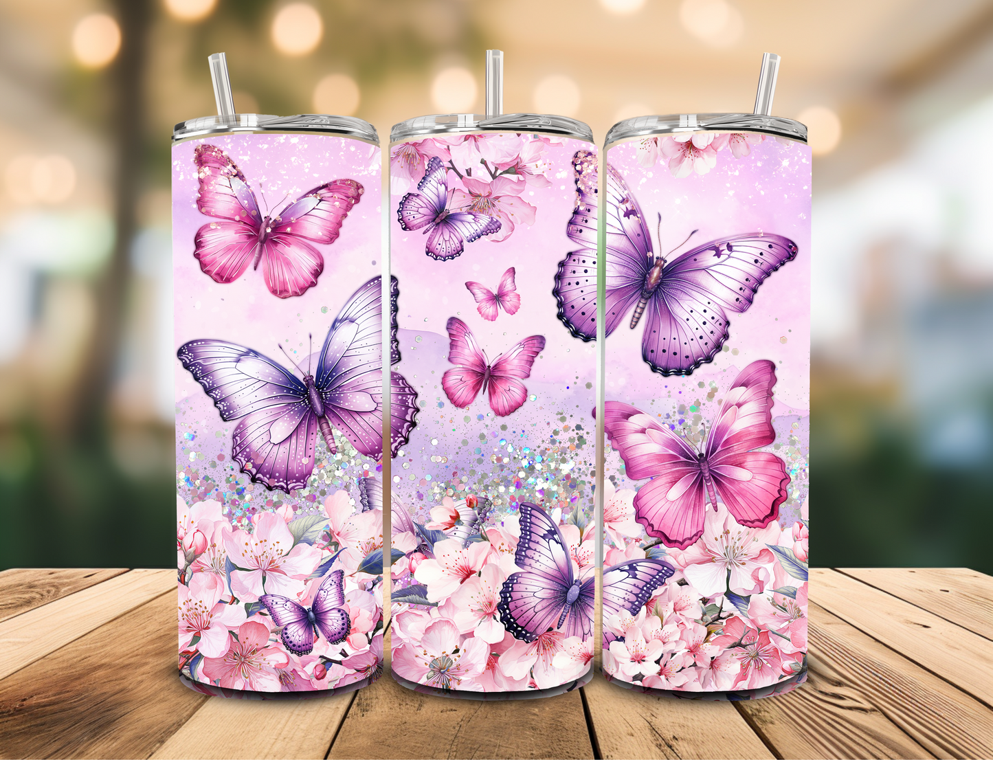 SUBLIMATION TRANSFER Pink & purple butterflies (20oz)