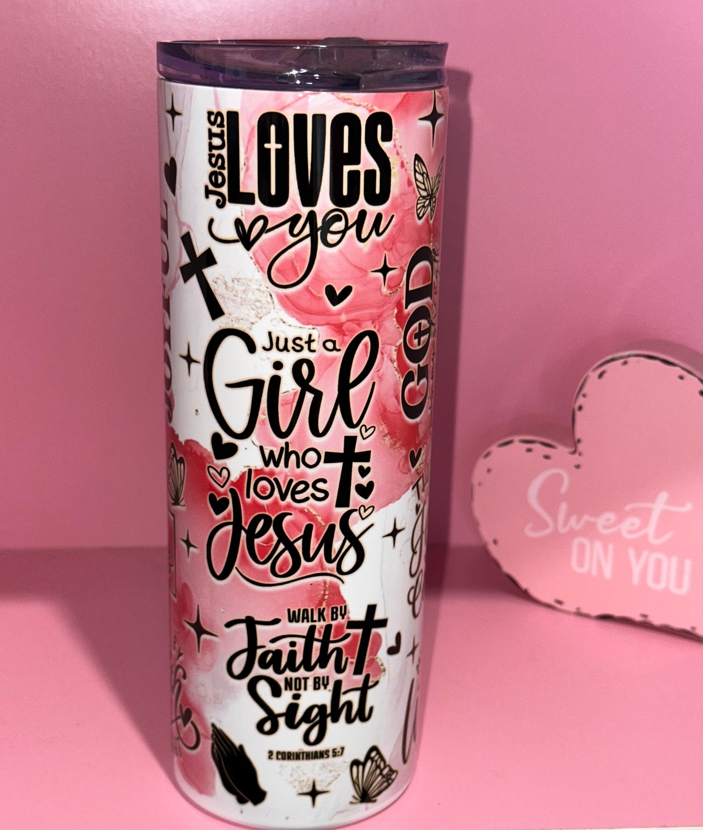 Just a girl who loves Jesus 20oz Stainless Steel tumbler (Swipe for full view)