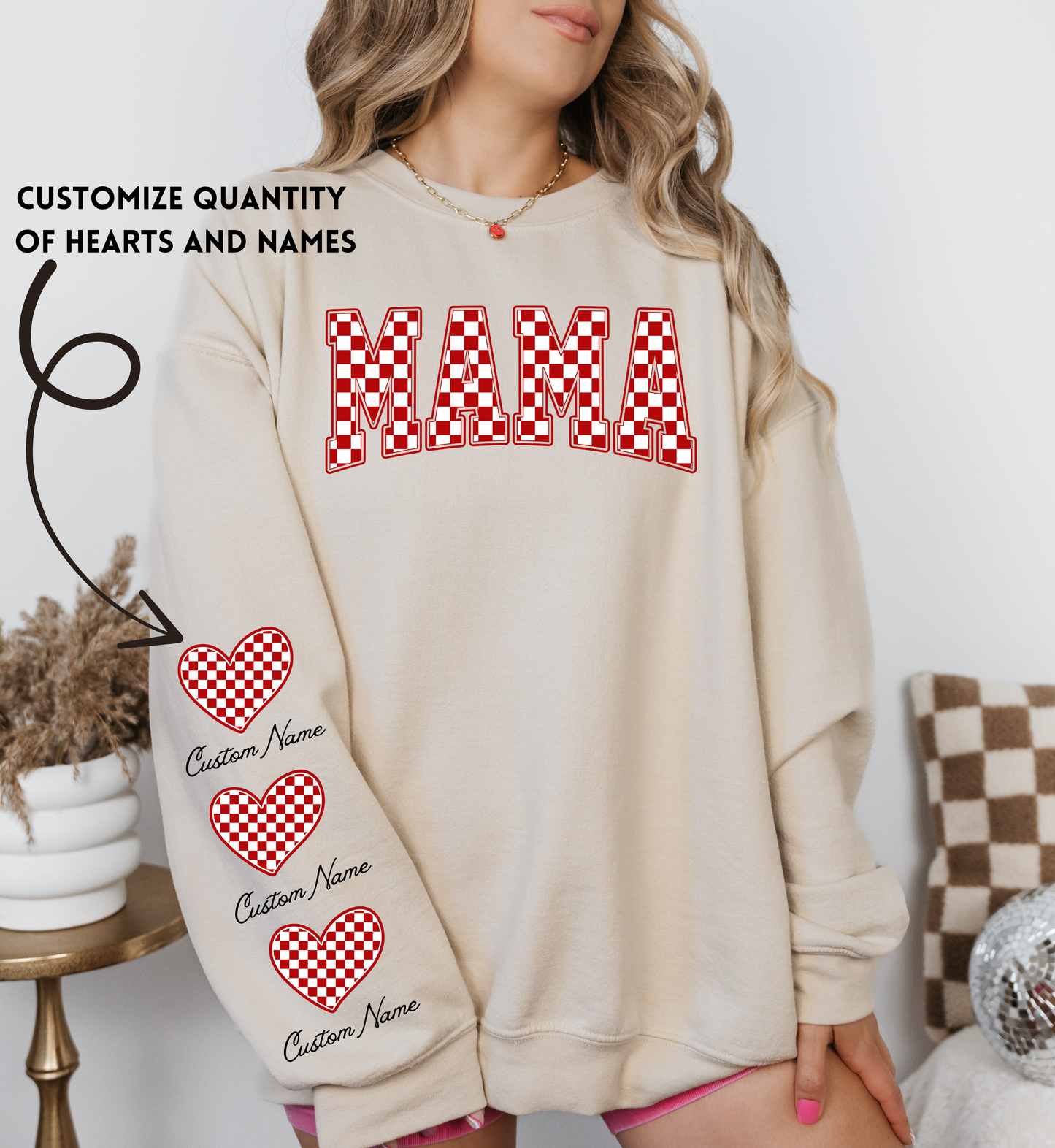 CUSTOM SLEEVE/MAMA SWEATSHIRT (CUSTOMIZE IN THE NOTES AT CHECKOUT WITH QUANTITY OF HEARTS AND NAMES)