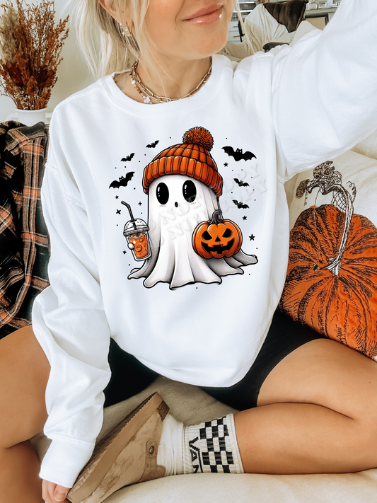 THIN MATTE CLEAR FILM Cute orange beanie ghost