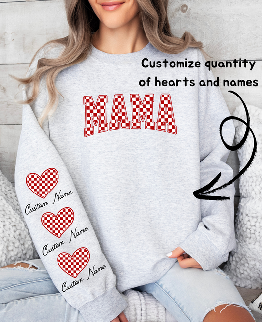 CUSTOM SLEEVE/MAMA SWEATSHIRT (CUSTOMIZE IN THE NOTES AT CHECKOUT WITH QUANTITY OF HEARTS AND NAMES)